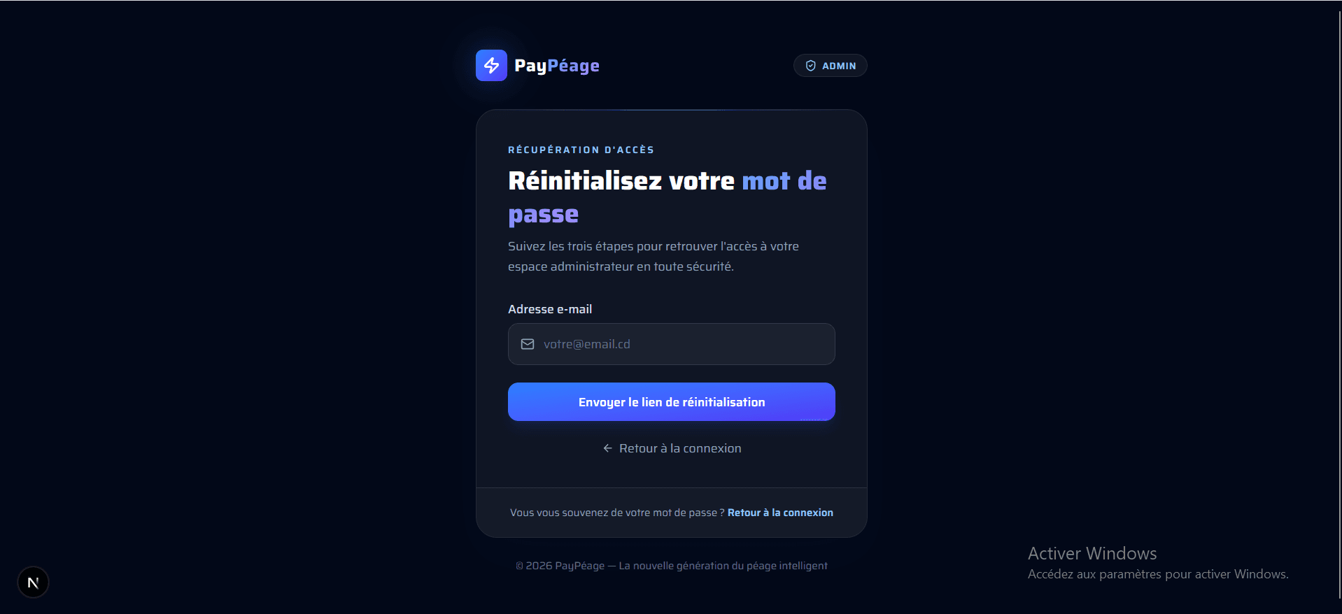 Réinitialisation du mot de passe