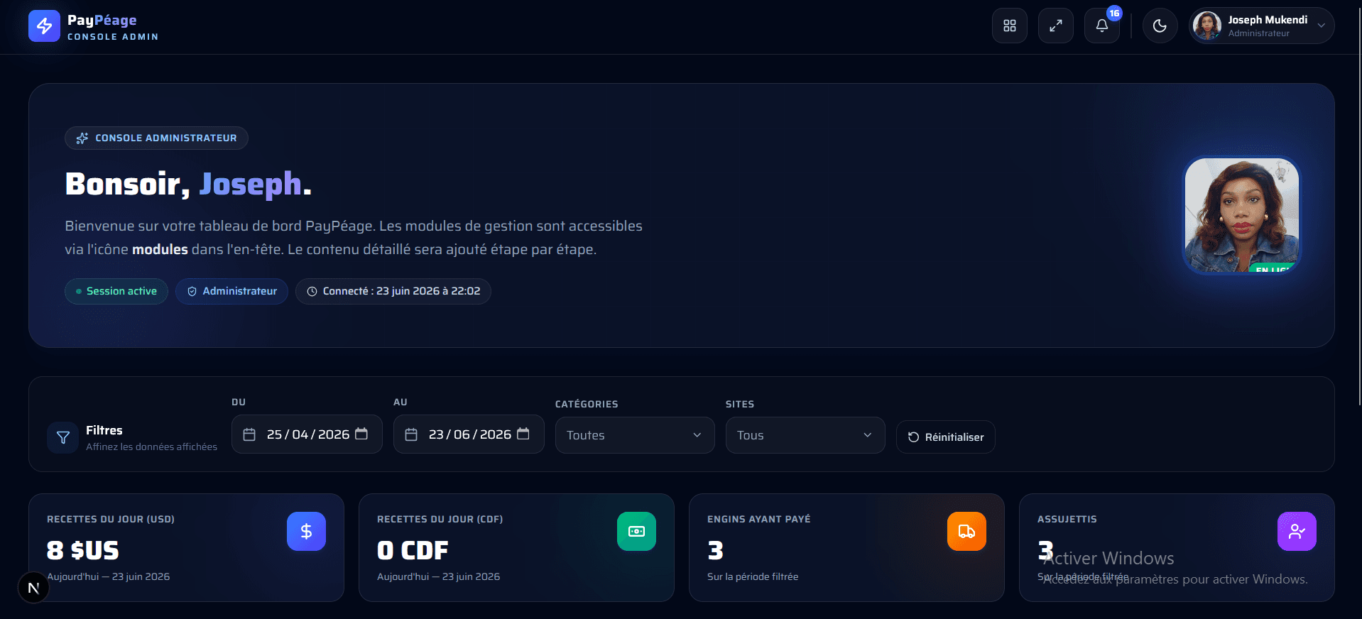Tableau de bord — KPI et graphiques
